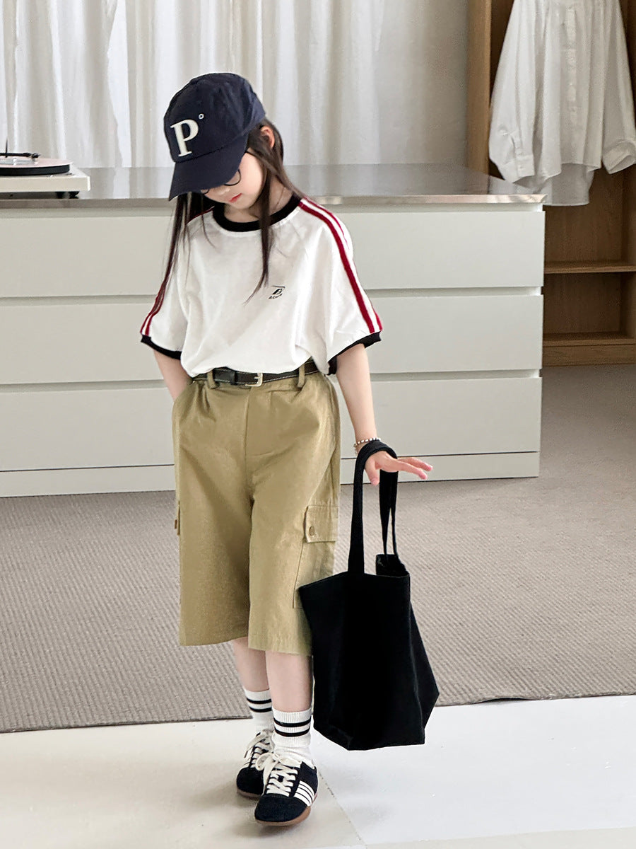 【100-150cm】美式復古條紋休閒T