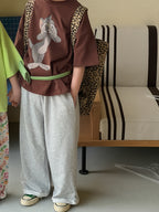 【100-160cm】純色抽繩兩穿百搭寬鬆褲