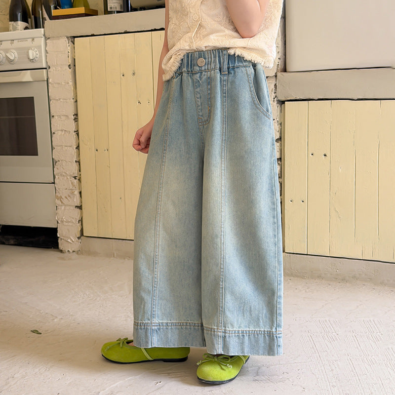 【100-170cm】復古水洗直筒牛仔褲
