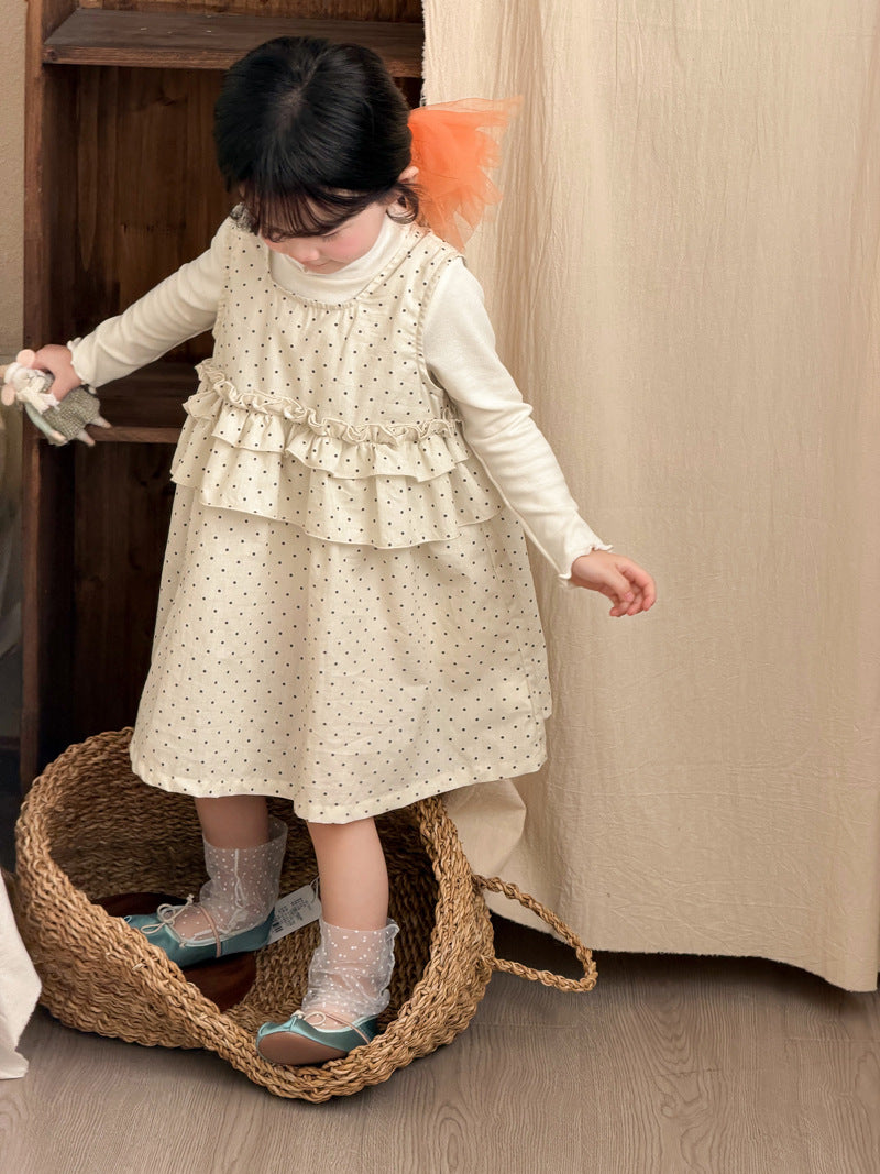 【90-140cm】波點荷葉邊棉布連身裙