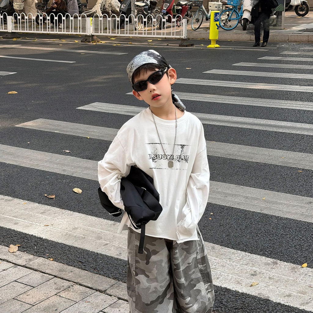 【90-160cm】字母破洞設計感T