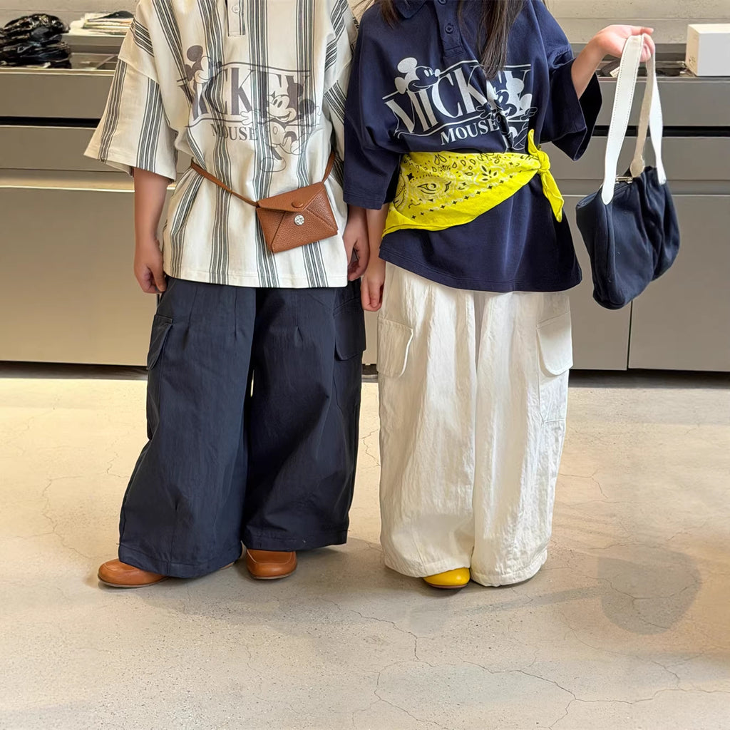 【90-150cm】韓版寬鬆抽繩闊腿休閒褲