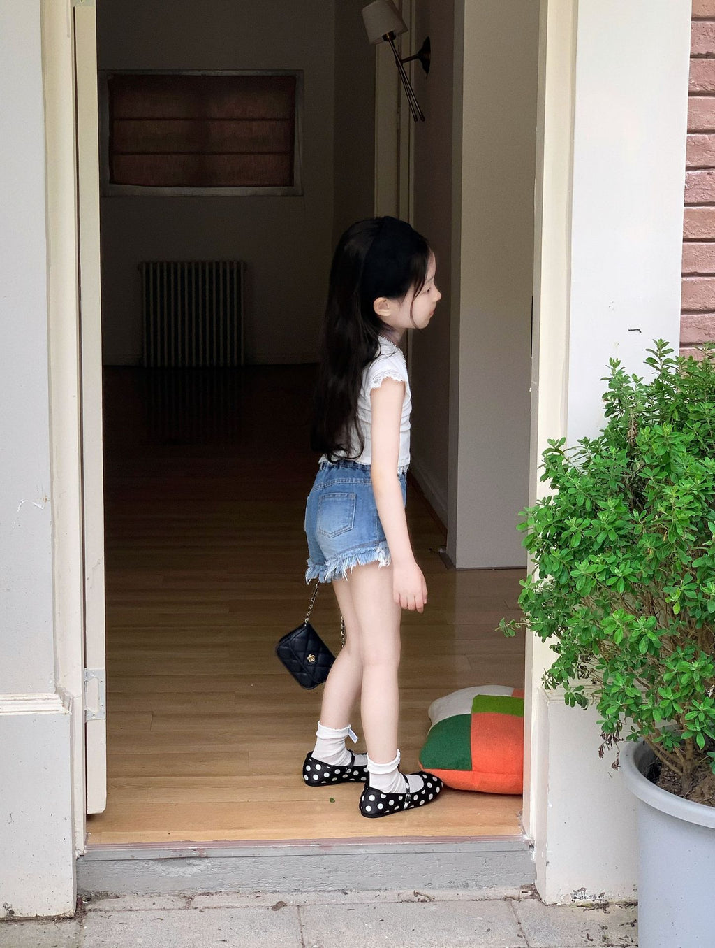 【90-150cm】辣妹字母蕾絲T | 復古牛仔短褲