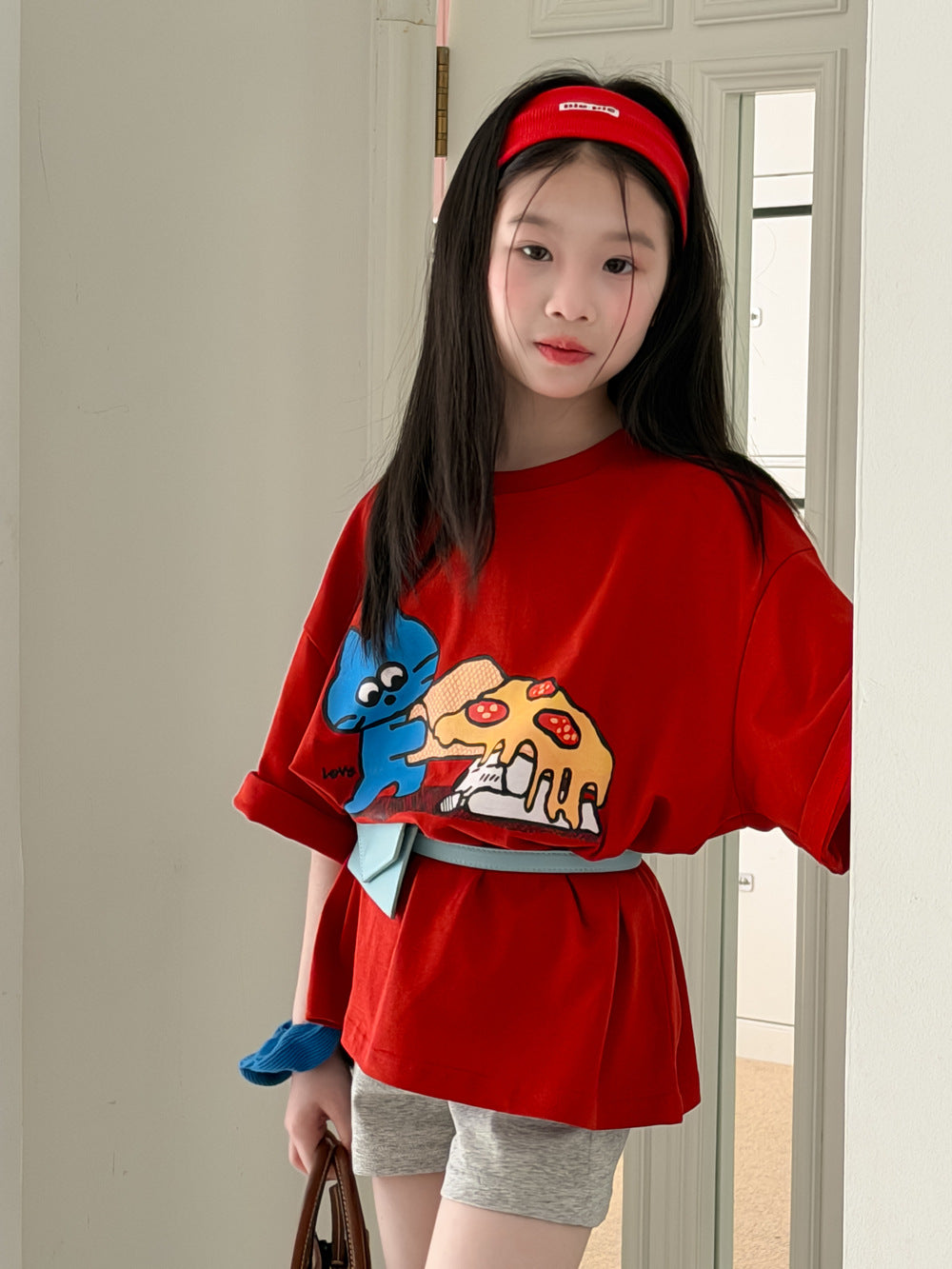 【100-160cm】韓版卡通pizza印花短袖
