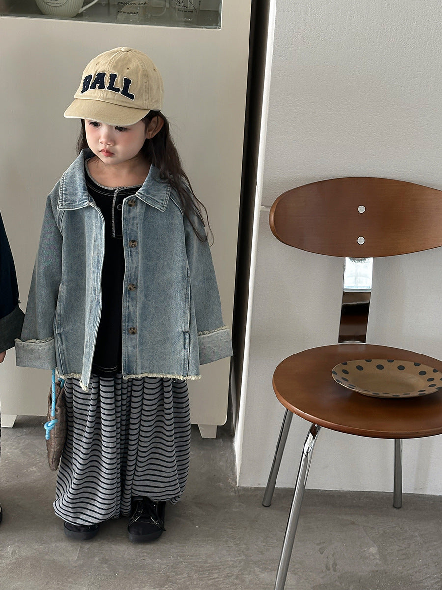 【80-140cm】復古毛邊牛仔外套