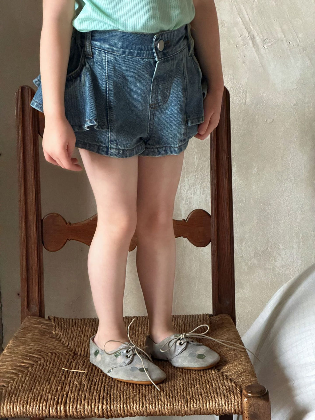 【90-150cm】可愛裙襬牛仔短褲