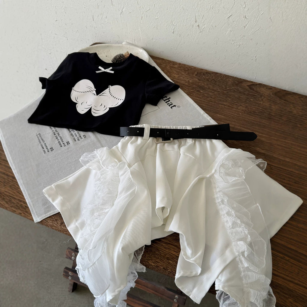 【100-150cm】【帶安全褲】蕾絲拼接不規則辣妹短裙