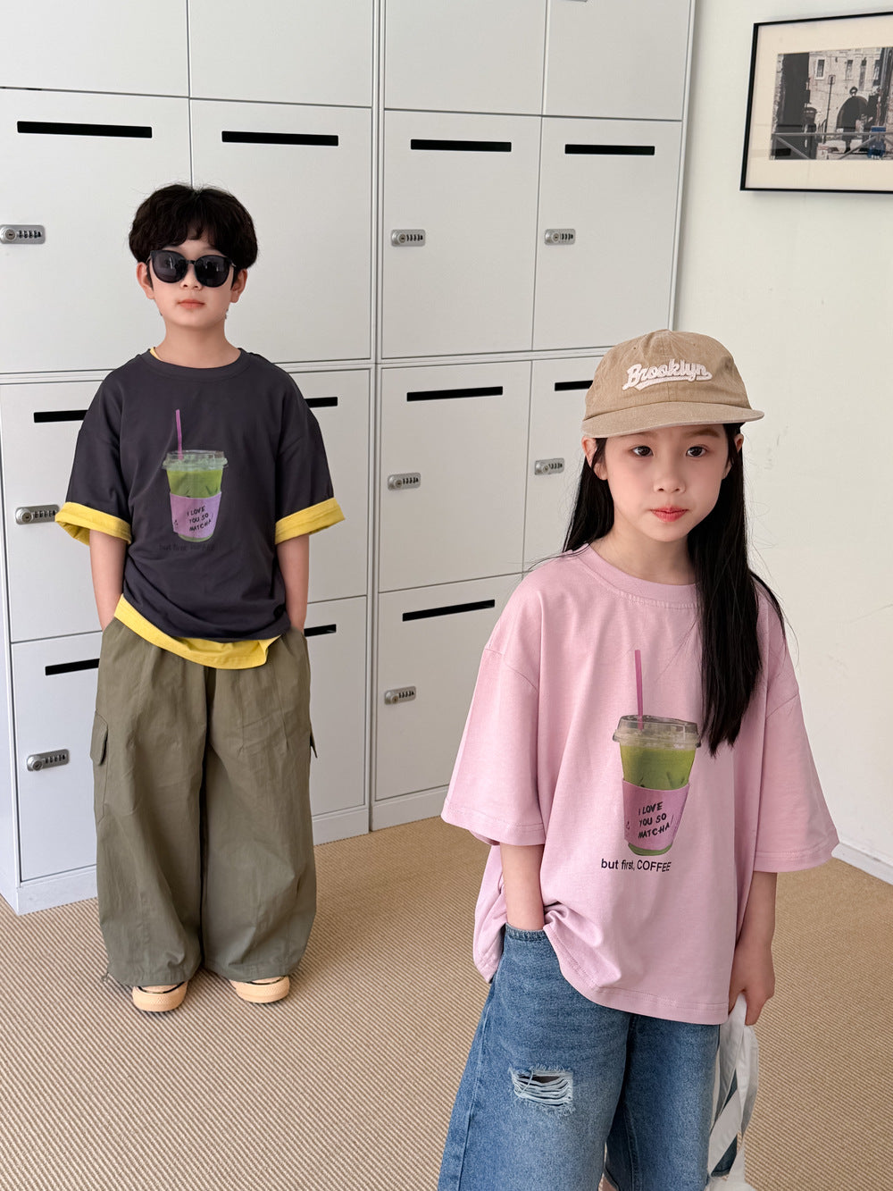 【100-160cm】韓版抹茶印花T