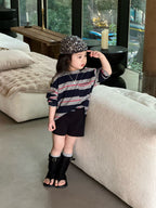 【90-140cm】條紋T | 黑色短褲