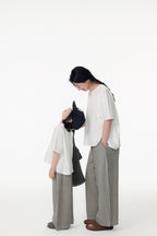 【90-150cm / M.L】【親子裝】日系花苞腰條紋寬褲