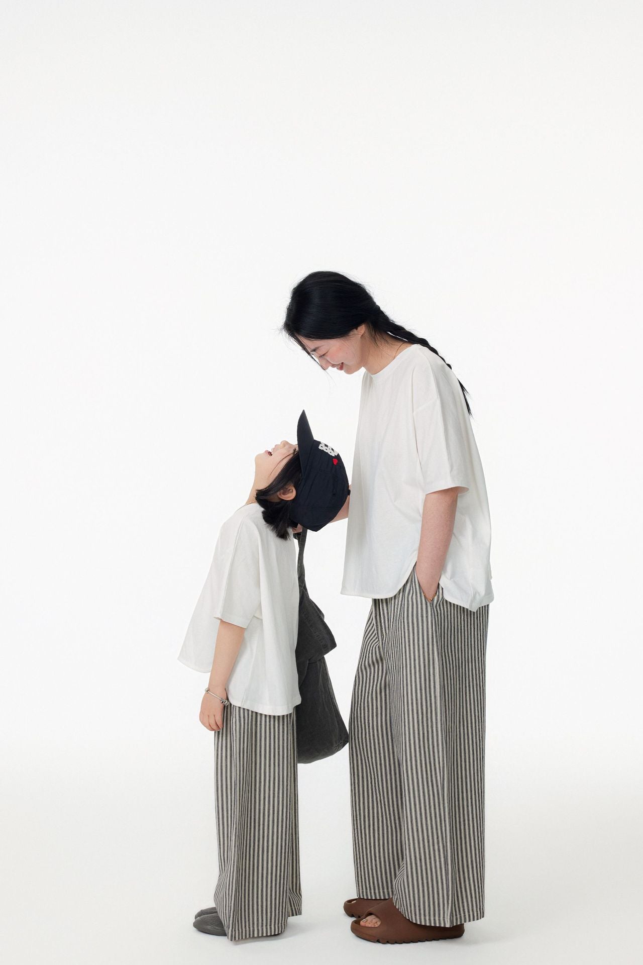 【90-150cm / M.L】【親子裝】日系花苞腰條紋寬褲