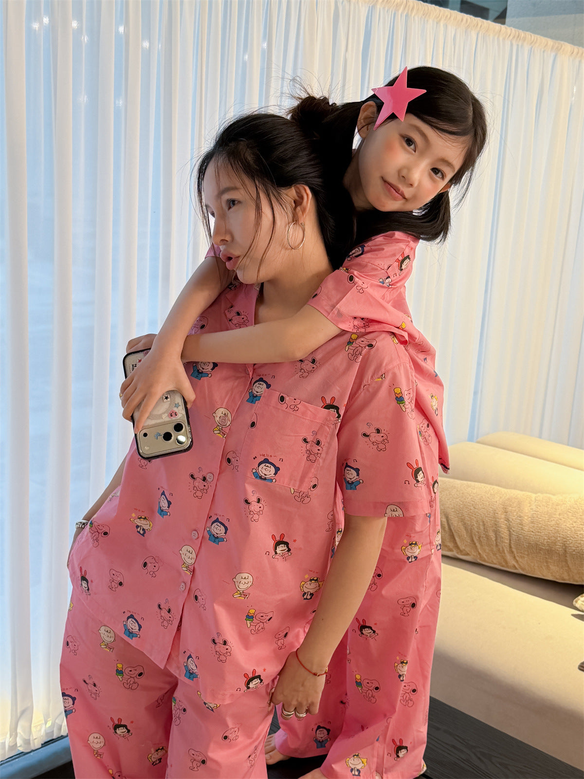 【100-160cm】【親子裝】卡通印花居家服套裝