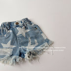 【90-150cm】毛邊破洞五角星熱褲