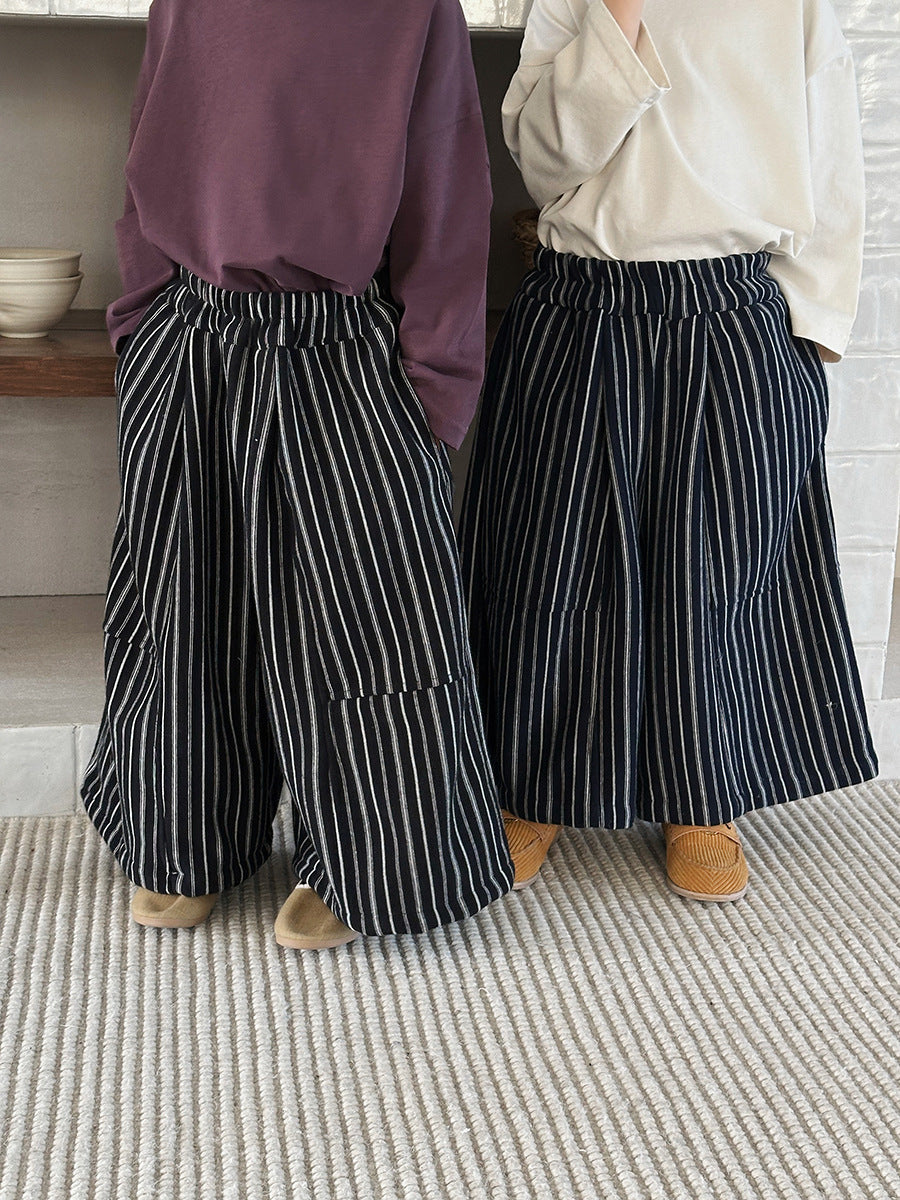 【80-140cm】豎條紋復古闊腿褲