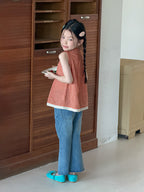 【100-170cm】蕾絲花邊格紋背心