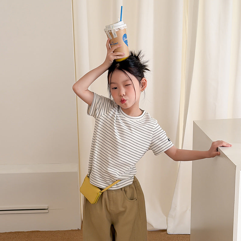【100-170cm】袖口個性細節貼標T