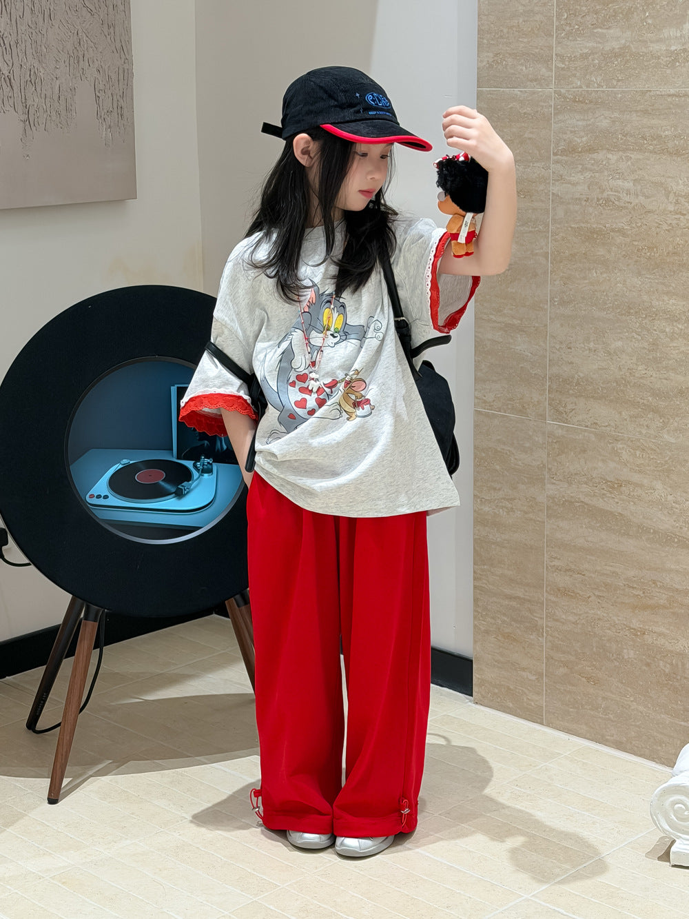 【100-160cm】純色抽繩兩穿百搭寬鬆褲