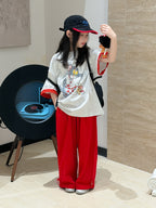 【100-160cm】純色抽繩兩穿百搭寬鬆褲