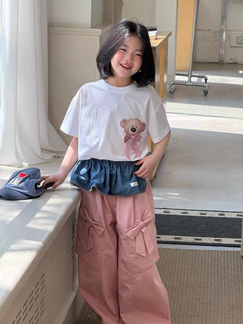 【120-160cm】蝴蝶結前後卡通可愛印花T