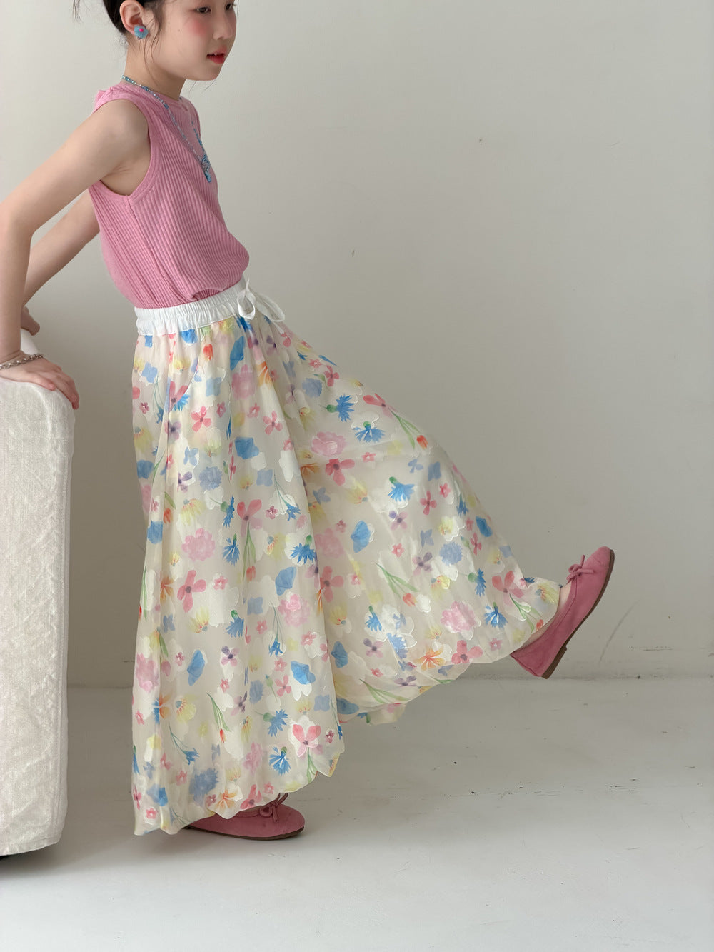 【100-160cm】韓版滿印花朵休閒褲
