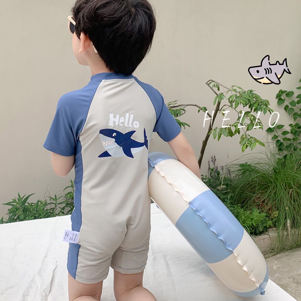 【90-150cm】鯊魚速乾短袖連身泳衣