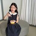 【100-170cm】韓系學院風復古格子娃娃領背心裙