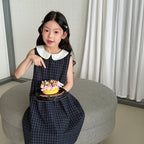 【100-170cm】韓系學院風復古格子娃娃領背心裙