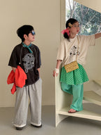 【100-160cm】純色抽繩兩穿百搭寬鬆褲