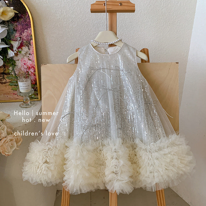 【90-140cm】高級感網紗背心連身裙