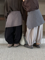【80-140cm】純色破洞針織褲+格子屁簾