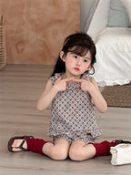 【80-130cm】復古印花無袖套裝