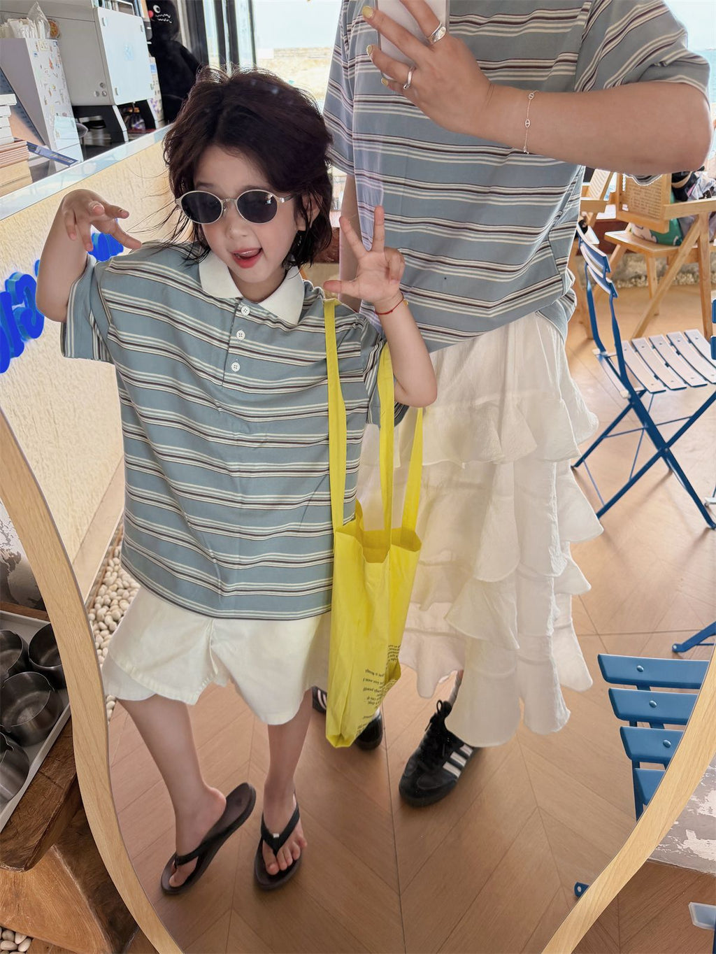 【100-160cm】【親子裝】拚色條紋POLO衫