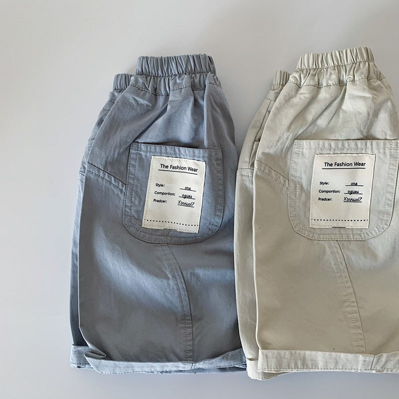 【80-130cm】韓版工裝貼布五分褲