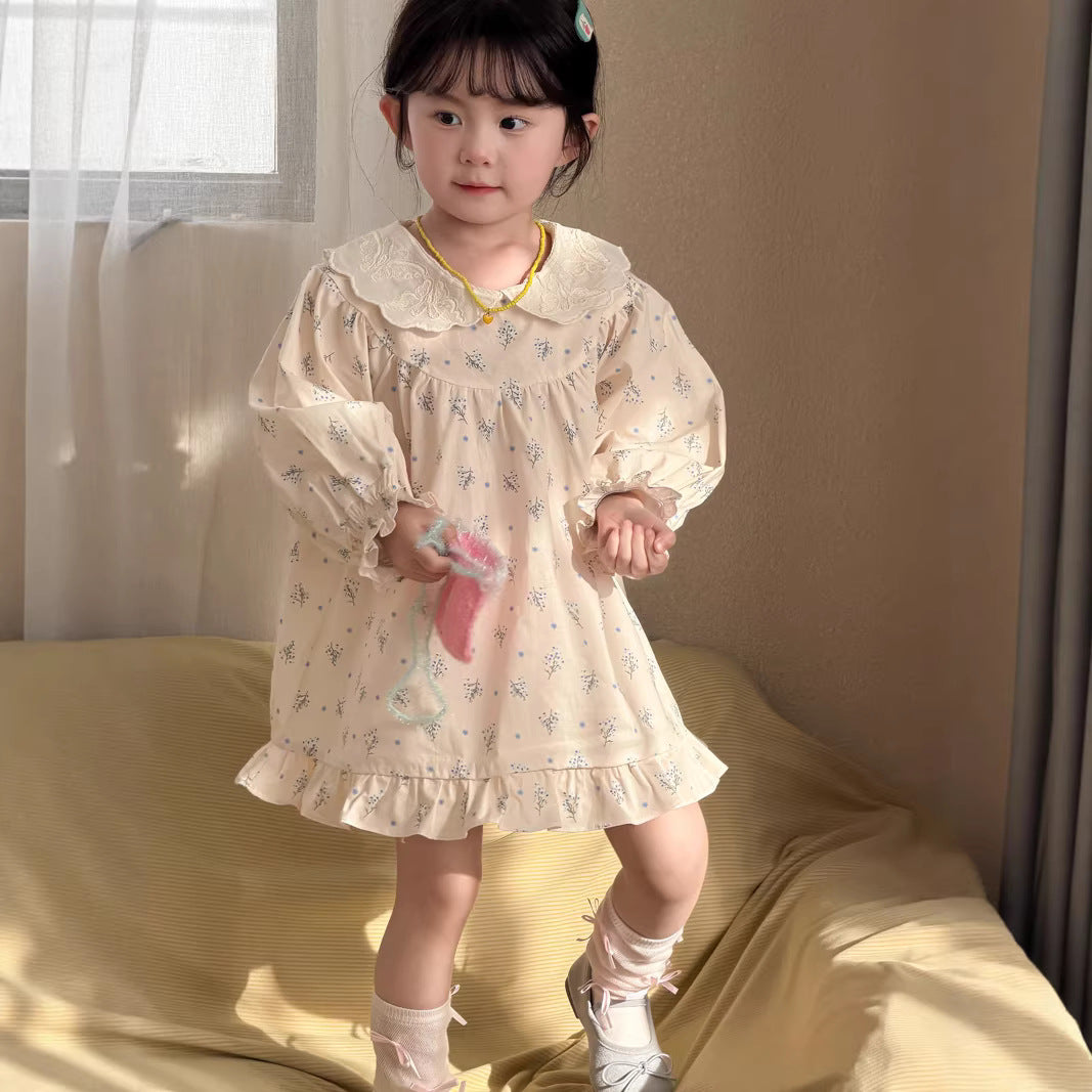 【90-140cm】韓版甜美翻領碎花裙