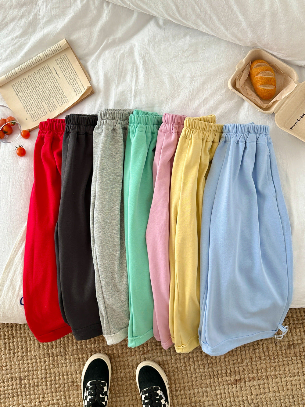 【100-160cm】純色抽繩兩穿百搭寬鬆褲