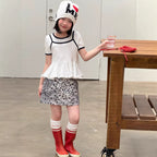【120-160cm】韓版撞色假兩件上衣