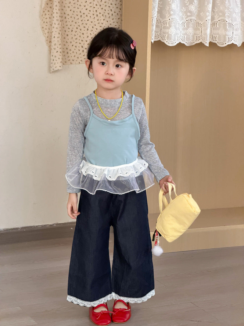 【90-140cm】韓版打底衫吊帶套裝