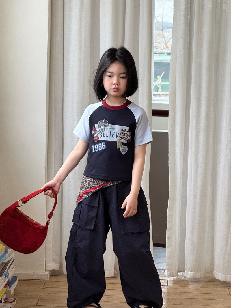 【120-160cm】插肩彈性印花T