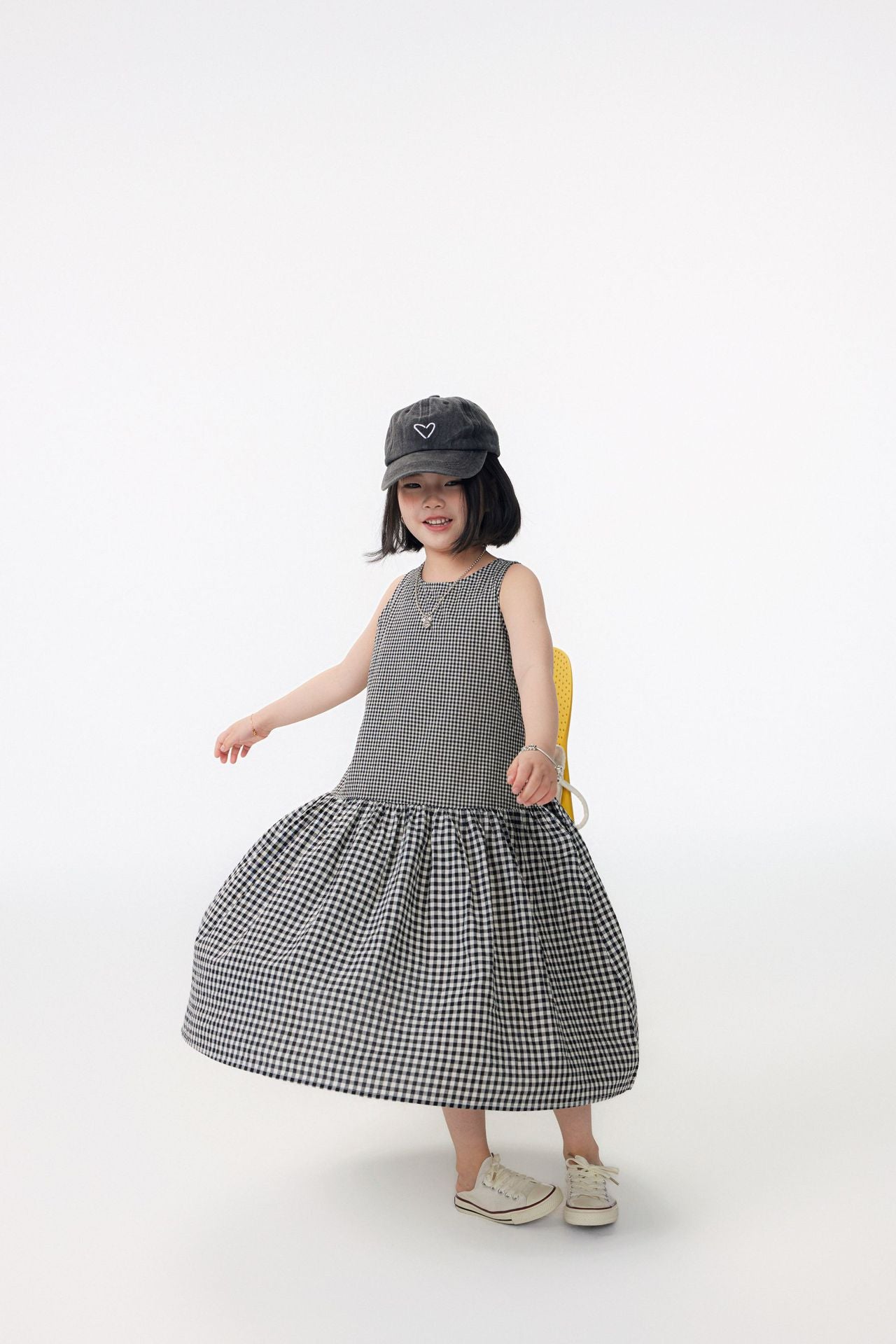 【90-150cm / M.L】【親子裝】日系大小格子拼接無袖連身裙