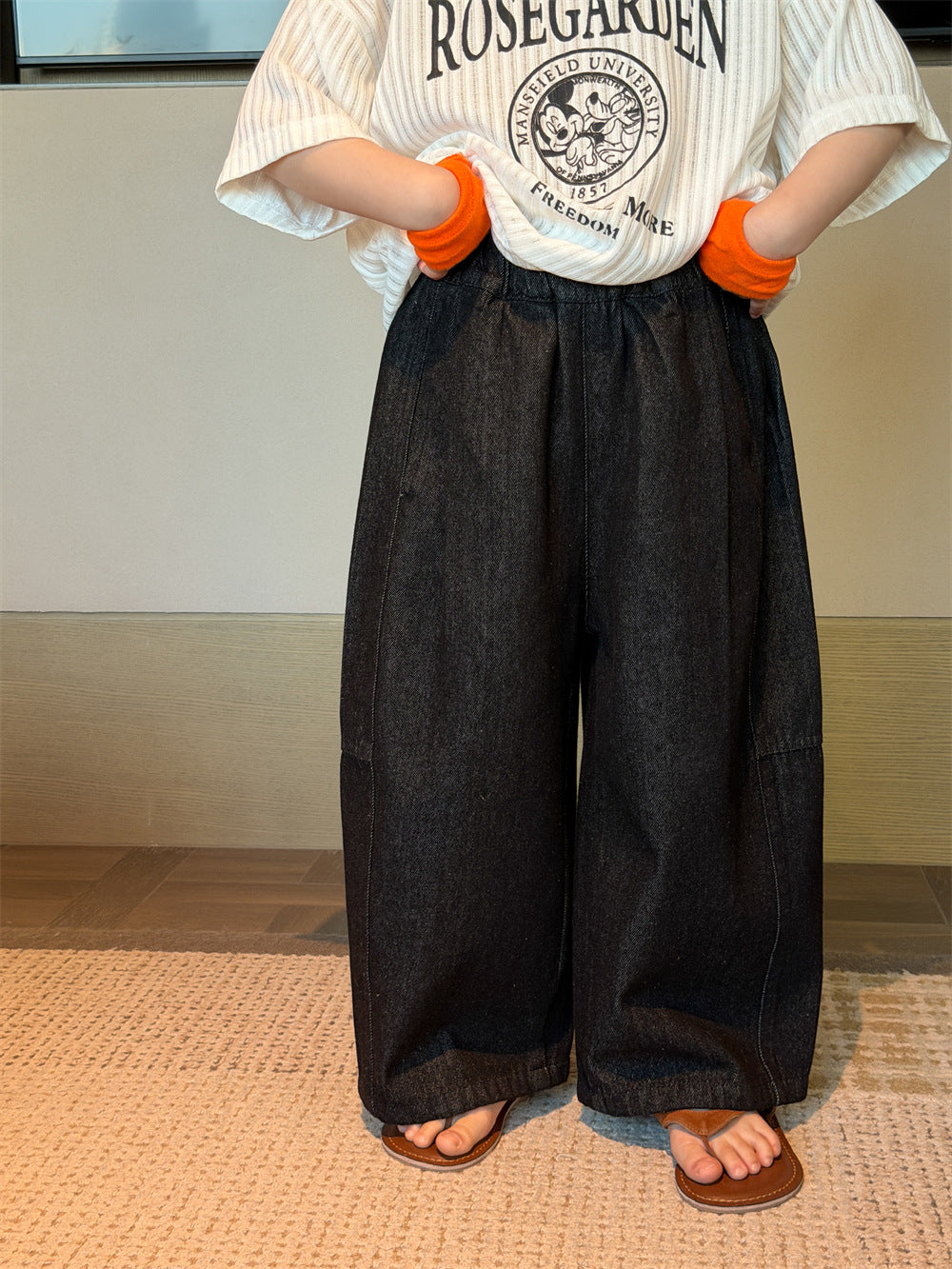 【90-150cm】韓版純色百搭休閒彎刀褲