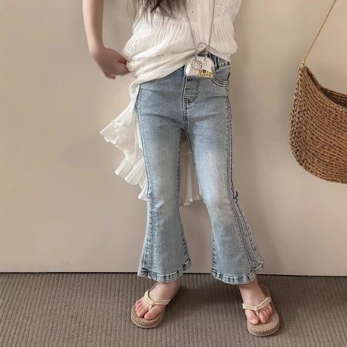 【100-150cm】彈性微喇褲九分牛仔褲