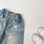 【90-150cm】復古星星印花牛仔五分中長褲