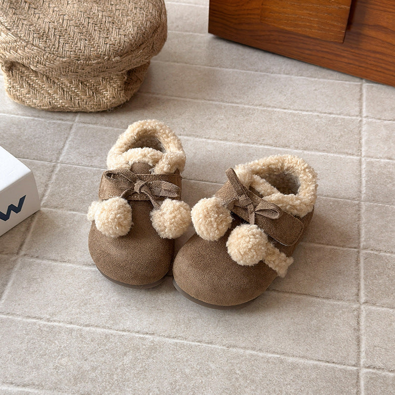 【現貨 內長15.3cm】【加绒】法式勃肯蝴蝶结毛球鞋