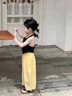【90-140cm】雙排扣亞麻露背掛脖背心 | 亞麻闊腿褲