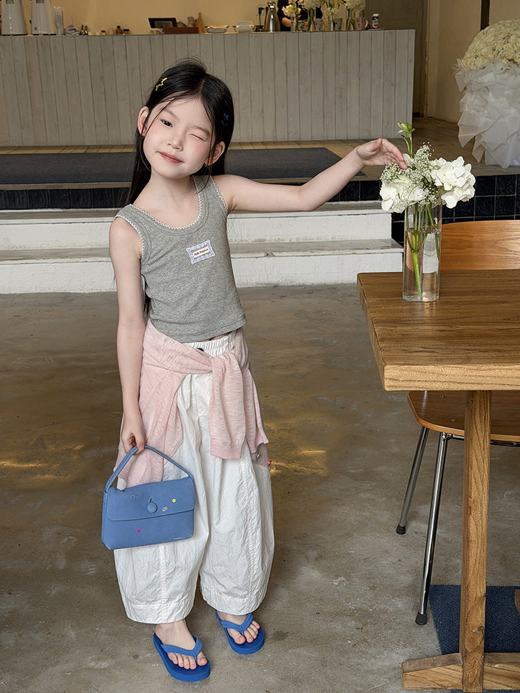 【100-170cm】韓系貼標蕾絲花邊小背心