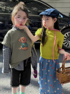 【90-140cm】狗狗短袖疊穿格子襯衫