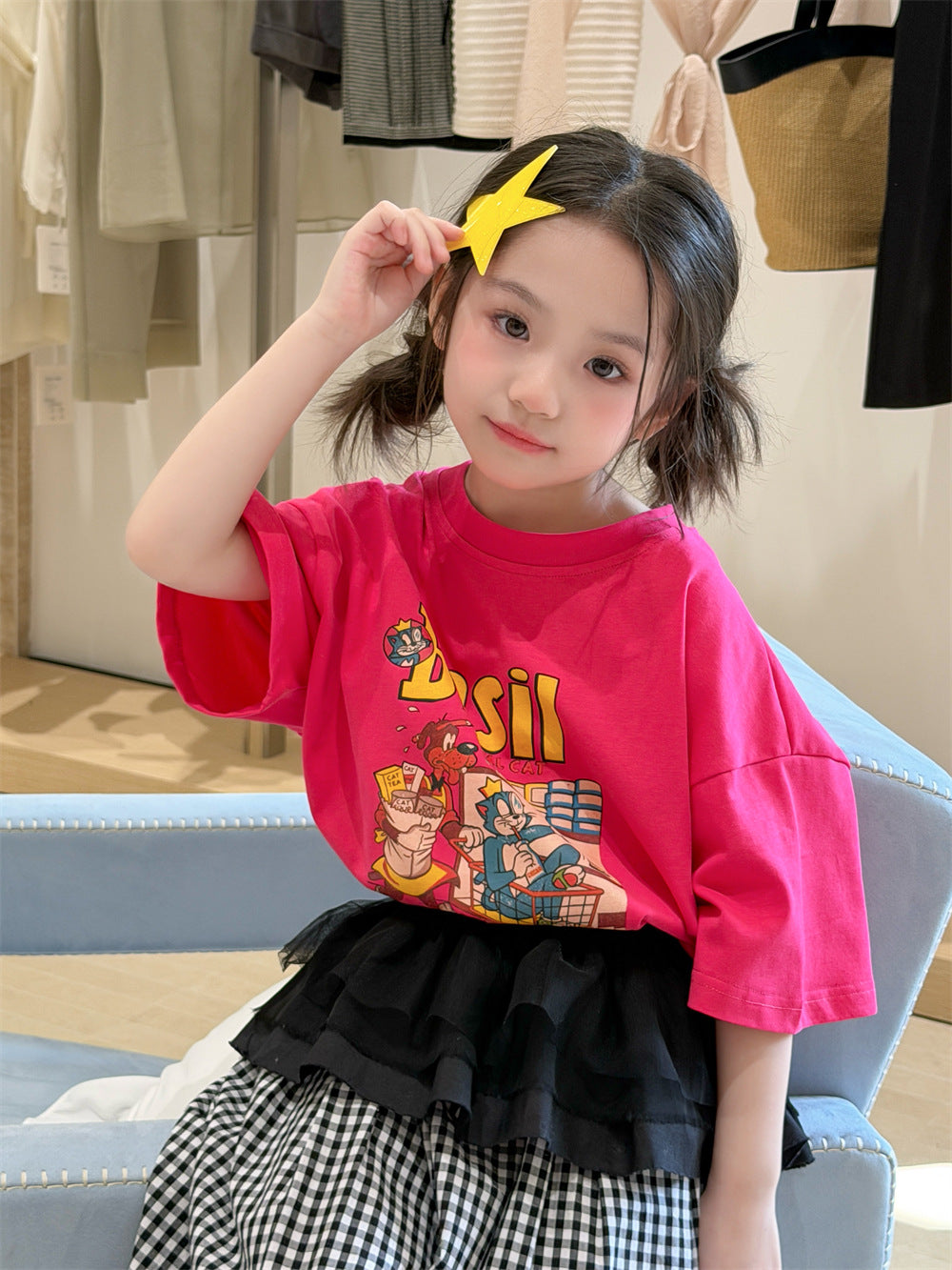 【90-150cm】韓版糖果色卡通印花短袖