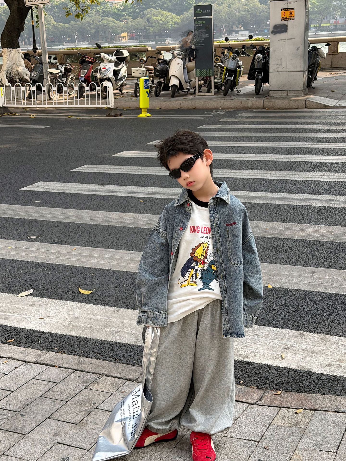 【90-160cm】韓版帥氣休閒寬鬆牛仔襯衫