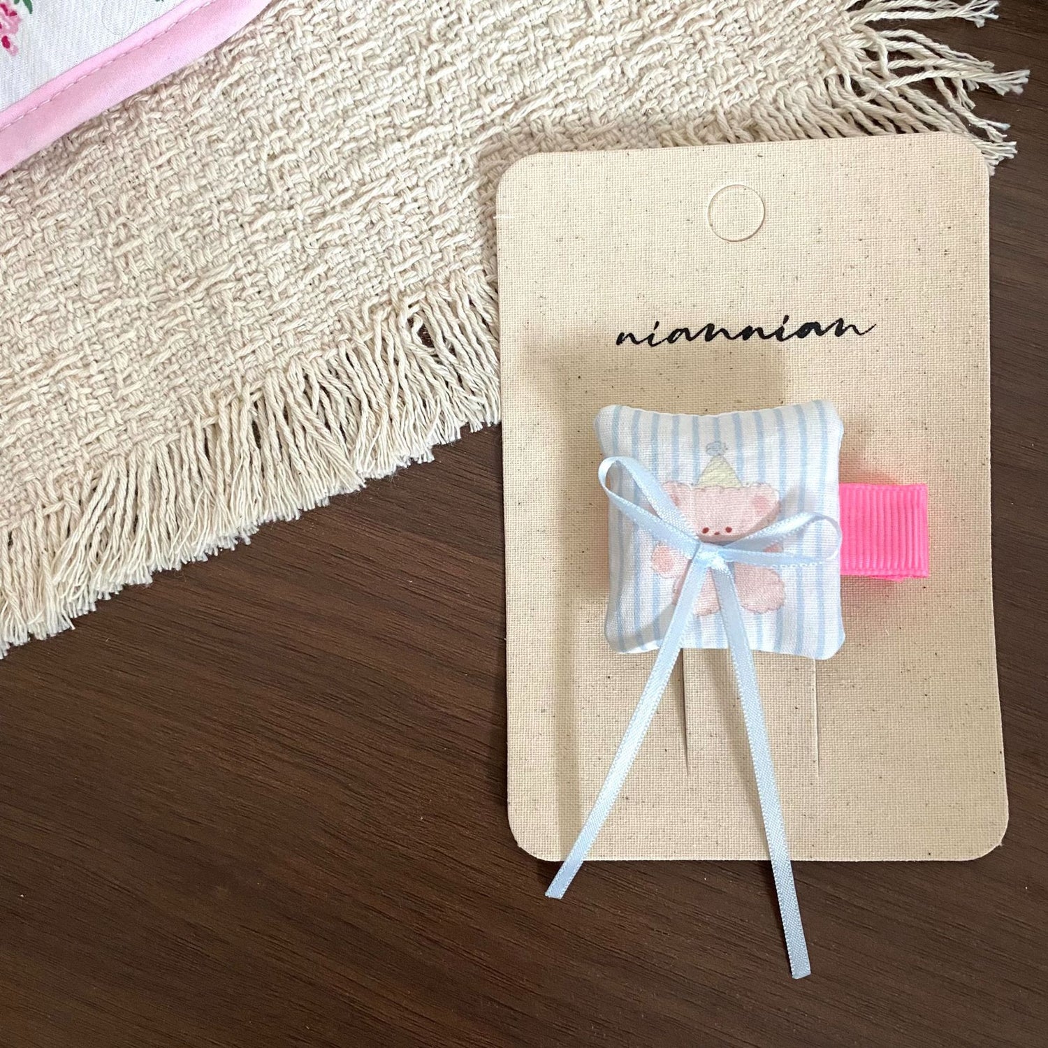 清新蕾絲格紋小兔蝴蝶結髮夾