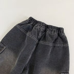 【現貨 90cm】純色口袋工裝牛仔直筒褲